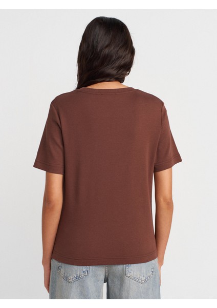 31763 Bisiklet Yaka T-Shirt-Açık Kahve fiyatları