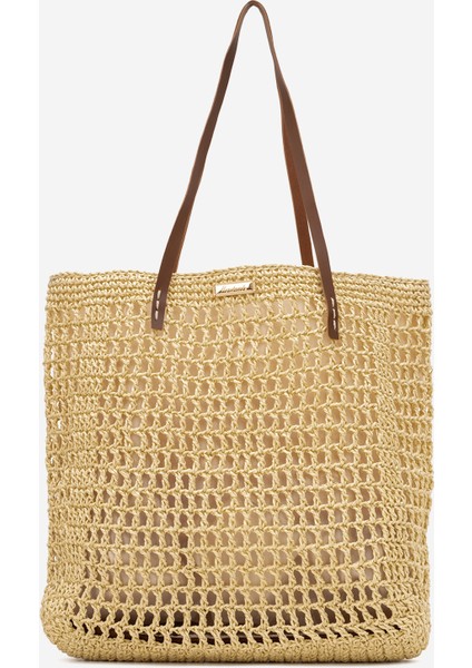 Kadın Hasır El Yapımı Omuz Çantası Zy 25002 Bej