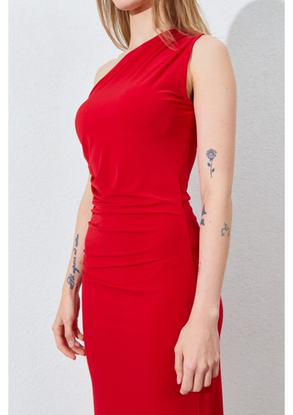 Kadın Kırmızı Tek Omuz Yanı Drapeli Sandy Elbise indirimleri