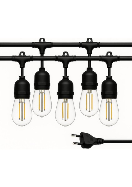 Ledx KB00001 5 Li E27 Duy Sıralı 5 Metre Lamba Kablosu 5 Adet Duy Içerir Açık Hava Düğün Eğlence Alanı Aydınlatma