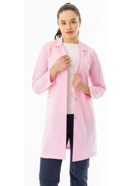 Spor Yaka Uzun Kol Kadın Personel Önlüğü Alpaka Kumaş Pembe (RNK111)