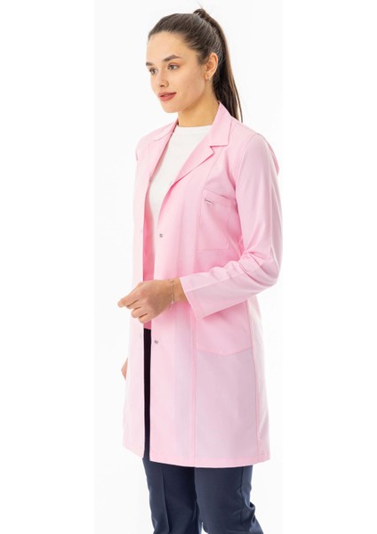 Spor Yaka Uzun Kol Kadın Personel Önlüğü Alpaka Kumaş Pembe (RNK111) modelleri