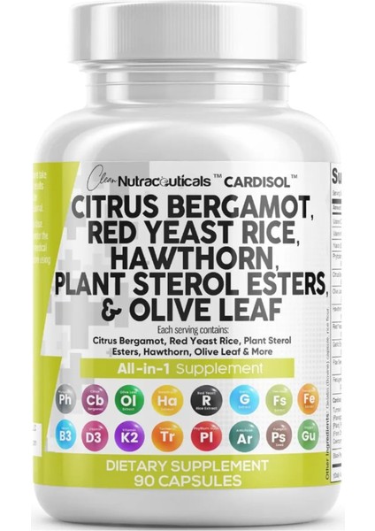 Citrus Bergamot Red Yeast Rice With Plant Hawthorn Olive Leaf Niacin K3 D3 COQ10 90 Capsules