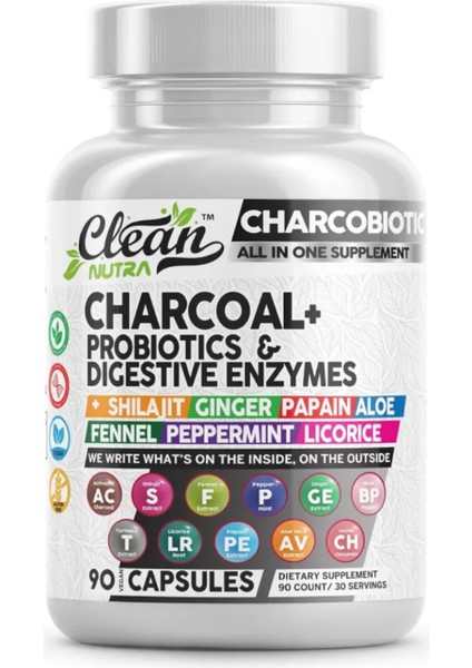 Activated Charcoal Shilajit 5000MG Pills Probiotic 200 Billion Digestive Enzymes 90 Capsules