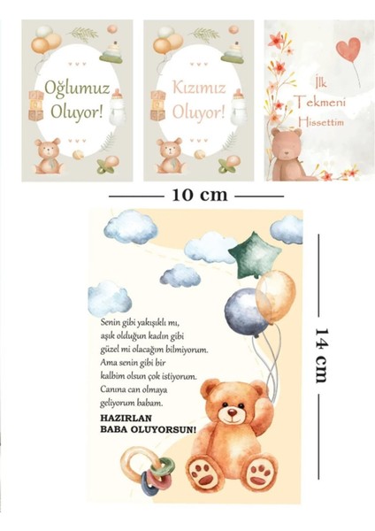 Baba Oluyorsun Müjde Anı Kartı 7 Adet - Anne Baba Oluyorum Kızımız Oğlumuz Oluyor Bebek Hediyelik