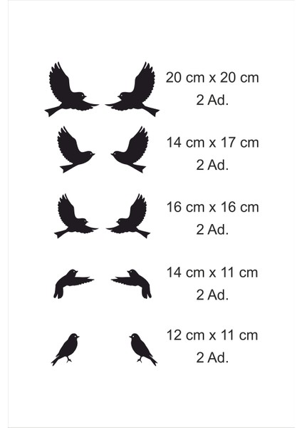 Uçan Kuşlar Dekoratif Duvar Sticker Kuş Sürüsü Siyah (10 Adet) Ths-02-01-01