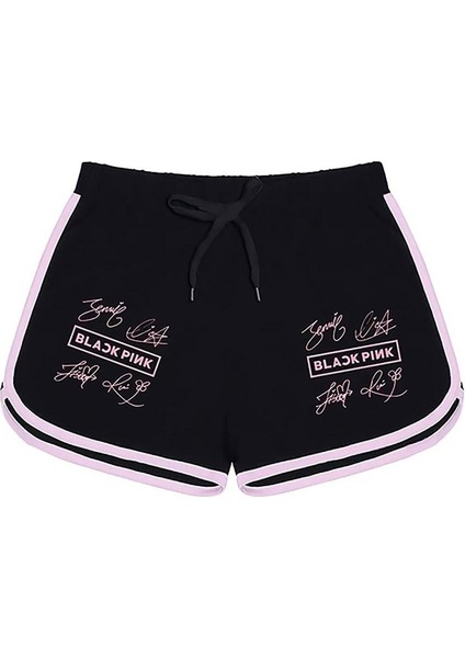 Siyah Black Pink - Signs Biyeli Kısa Şort