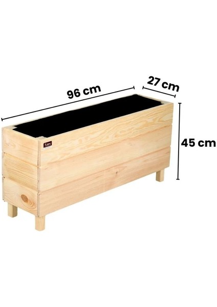 Ahşap Saksı Dış Mekan Çiçeklik Dekoratif Büyük Boy Saksı Hazır Kurulu 95CM x 26CM Yükseklik 45CM