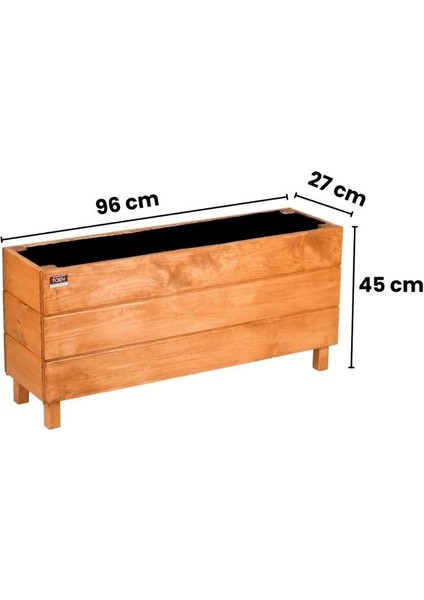 Ahşap Saksı Dış Mekan Çiçeklik Dekoratif Büyük Boy Saksı Hazır Kurulu 95CM x 26CM Yükseklik 45CM