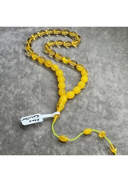 Ateş Kehribar Tesbih 30 cm Sarı
