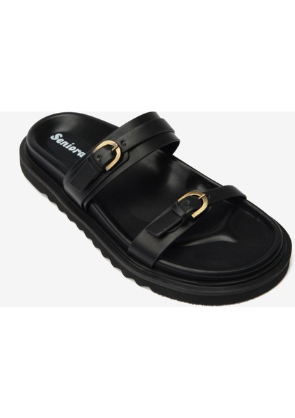 Siyah Cilt Ince Çift Bantlı Kadın Terlik fiyatları