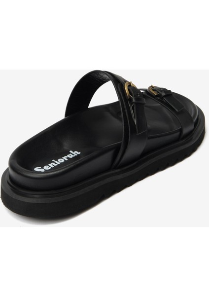 Siyah Cilt Ince Çift Bantlı Kadın Terlik fırsatları