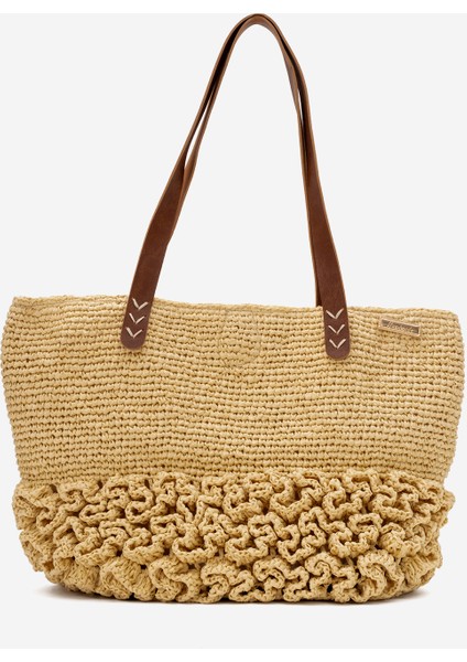 Kadın Hasır El Yapımı Omuz Çanta Zy 25008 Bej