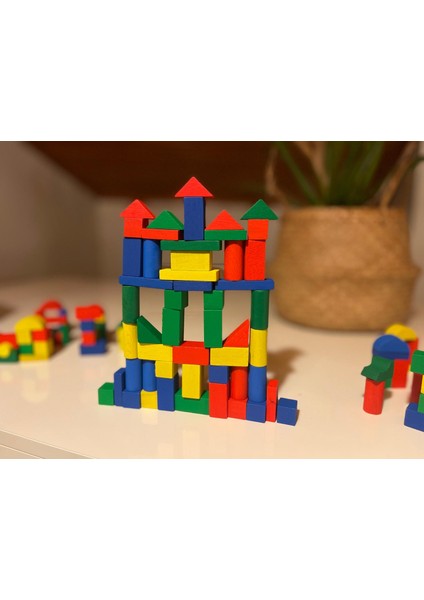 Ahşap Bloklar 100 Parça Kovalı Montessori Oyuncak