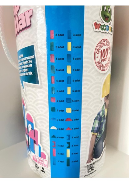 Ahşap Bloklar 100 Parça Kovalı Montessori Oyuncak