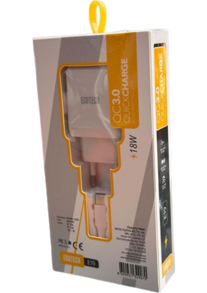 Xiaomi Redmi K20 Ile Uyumlu Q.c 18W Şarj Aleti-1 Metre Type C Kablo E19