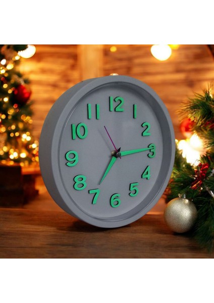Fosforlu 3D Kabartma Rakam Mini Küçük Saat Duvar Saati Çap 22 cm Beyaz B3