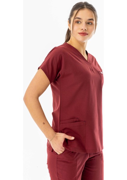 Terikoton Yarasa Kol Doktor Hemşire Forması Alt Üst Takım Bordo (TYRS0003) modelleri