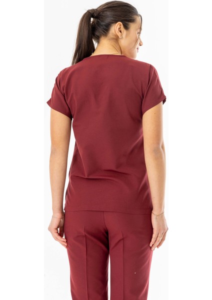 Terikoton Yarasa Kol Doktor Hemşire Forması Alt Üst Takım Bordo (TYRS0003) fırsatları