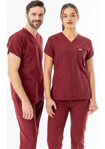 Terikoton Yarasa Kol Doktor Hemşire Forması Alt Üst Takım Bordo (TYRS0003) indirimleri