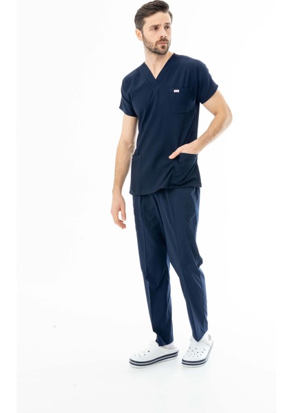 Gofre Likra Yarasa Kol Doktor Hemşire Tek Üst Forma Beyaz (GFR3003)