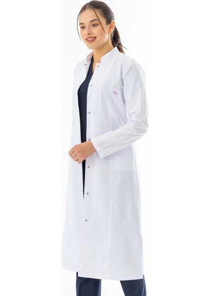 Hakim Yaka Maxi Boy Kadın Doktor Önlüğü Alpaka Kumaş Beyaz (BKO004) modelleri