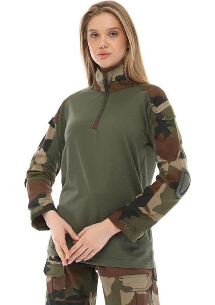 Dirsek Detaylı Polo Yaka Kadın&erkek Combat T-Shirt