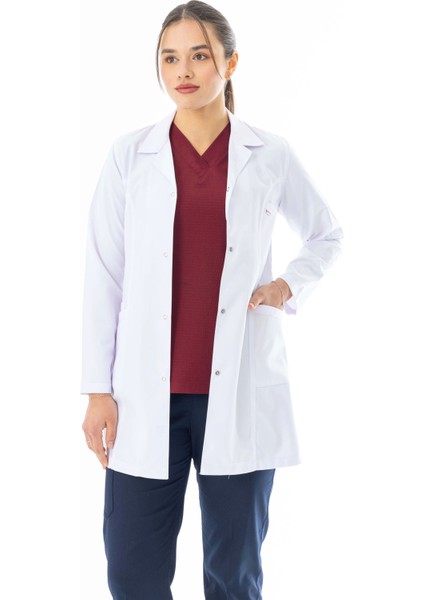 Spor Yaka Orta Boy Kadın Doktor Önlüğü Alpaka Kumaş Beyaz (BKO006) fiyatları