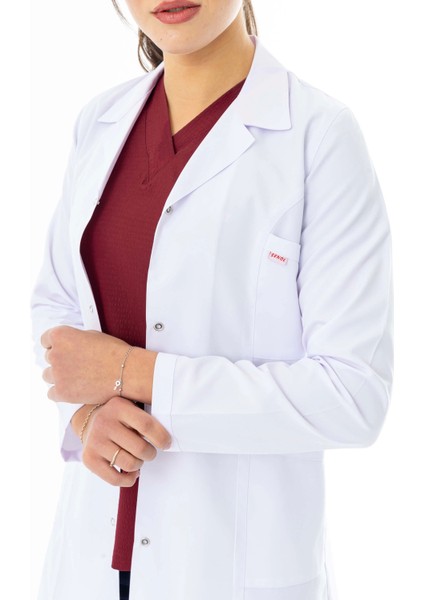 Spor Yaka Orta Boy Kadın Doktor Önlüğü Alpaka Kumaş Beyaz (BKO006) modelleri