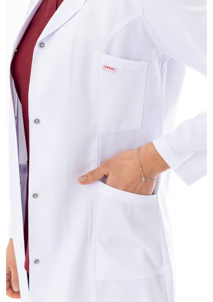 Spor Yaka Orta Boy Kadın Doktor Önlüğü Alpaka Kumaş Beyaz (BKO006) fırsatları