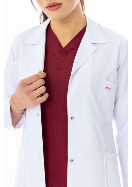 Spor Yaka Orta Boy Kadın Doktor Önlüğü Alpaka Kumaş Beyaz (BKO006) indirimleri