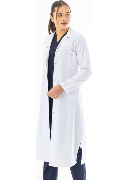 Spor Yaka Maxi Boy Kadın Doktor Önlüğü Alpaka Kumaş Beyaz (BKO008) modelleri