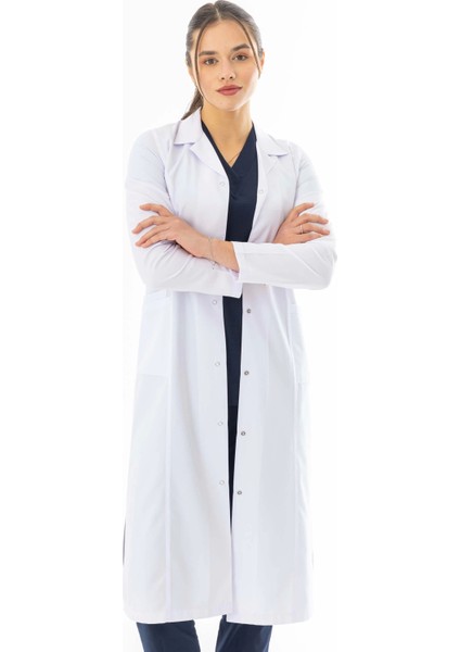 Spor Yaka Maxi Boy Kadın Doktor Önlüğü Alpaka Kumaş Beyaz (BKO008) indirimleri