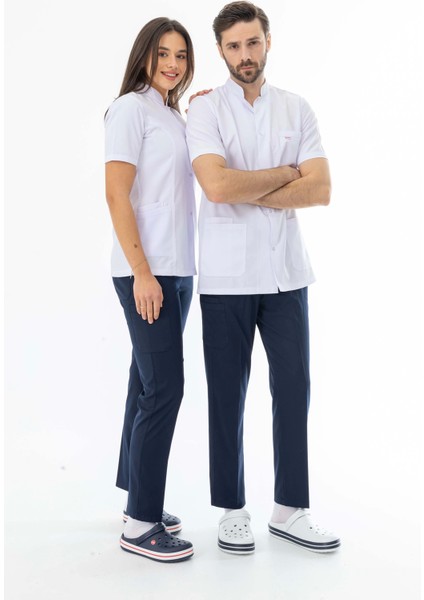 Spor Yaka Kısa Kol Kadın Doktor Önlüğü Alpaka Kumaş Beyaz (BKO010) indirimleri