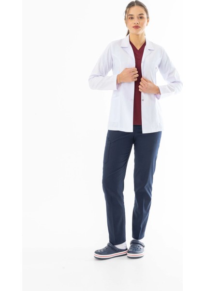 Spor Yaka Kulplu Kadın Doktor Önlüğü Alpaka Kumaş Ceket Boy (BKO005)