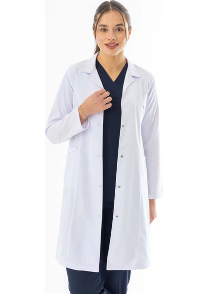 Spor Yaka Uzun Boy Kadın Doktor Önlüğü Alpaka Kumaş Beyaz (BKO007) modelleri