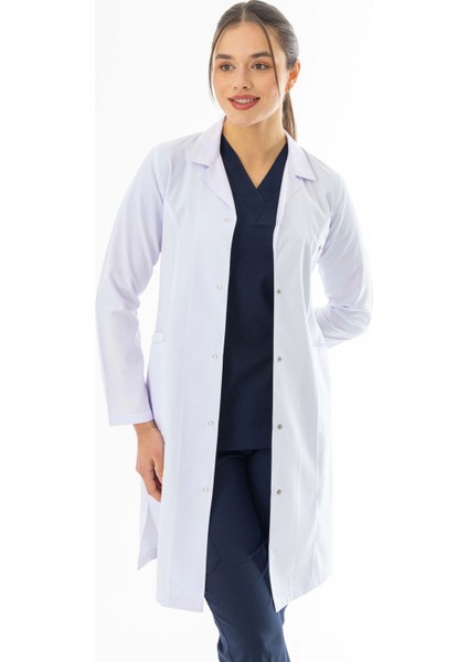 Spor Yaka Uzun Boy Kadın Doktor Önlüğü Alpaka Kumaş Beyaz (BKO007) fırsatları