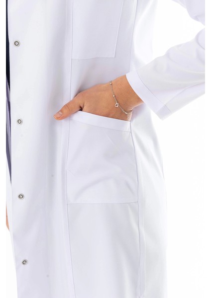 Spor Yaka Uzun Boy Kadın Doktor Önlüğü Alpaka Kumaş Beyaz (BKO007) indirimleri