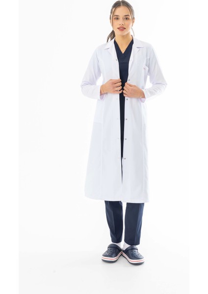 Spor Yaka Maxi Boy Kadın Doktor Önlüğü Alpaka Kumaş Beyaz (BKO008) fiyatları
