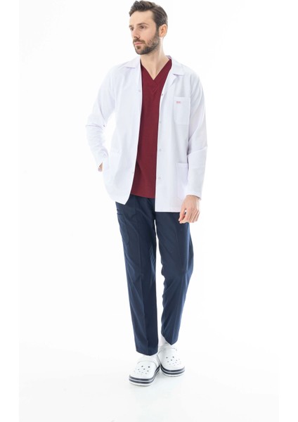 Spor Yaka Ceket Boy Erkek Doktor Önlüğü Alpaka Kumaş Beyaz (BEO101)