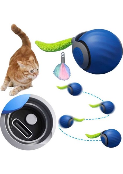 Hareketli Otomatik Yuvarlanan Tüylü Top Kedi Oyuncağı
