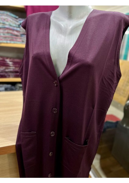 Büyük Beden Kadın Likralı Düğmeli Cepli Penye Tunik Yelek