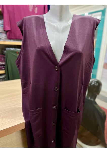 Büyük Beden Kadın Likralı Düğmeli Cepli Penye Tunik Yelek fiyatları