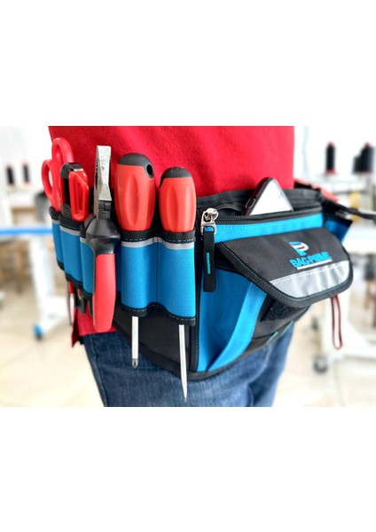 Bagprıme Usta Işi Bel Takım Çantası - Ayarlanabilir Kemer Özellikli - Elektrikçi, Inşaat ve Günlük Iş Kullanımına Uygun - Reflektörlü ve 14 Bölmeli