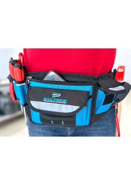 Bagprıme Usta Işi Bel Takım Çantası - Ayarlanabilir Kemer Özellikli - Elektrikçi, Inşaat ve Günlük Iş Kullanımına Uygun - Reflektörlü ve 14 Bölmeli