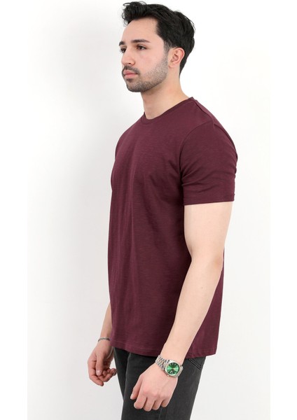 Erkek Bisiklet Yaka Basic %100 Pamuklu T-Shirt Bordo - 25Y 2735 modelleri