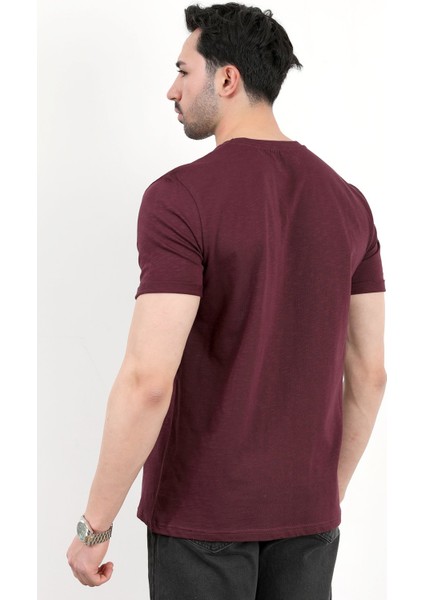 Erkek Bisiklet Yaka Basic %100 Pamuklu T-Shirt Bordo - 25Y 2735 fırsatları