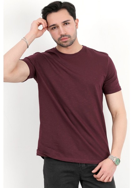 Erkek Bisiklet Yaka Basic %100 Pamuklu T-Shirt Bordo - 25Y 2735 indirimleri