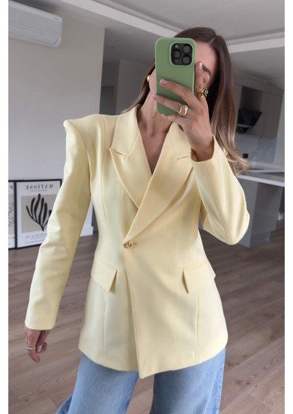 Sarı Belden Oturtmalı Premium Blazer Ceket