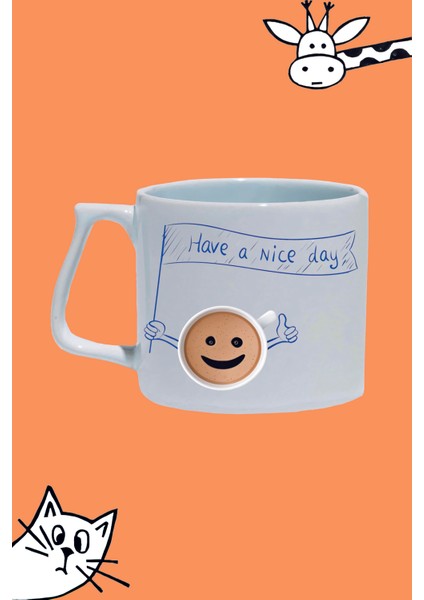 Have A Nıce Day Iyi Günler Tasarım Baskılı Beyaz Lüks Sap Kupa Bardak